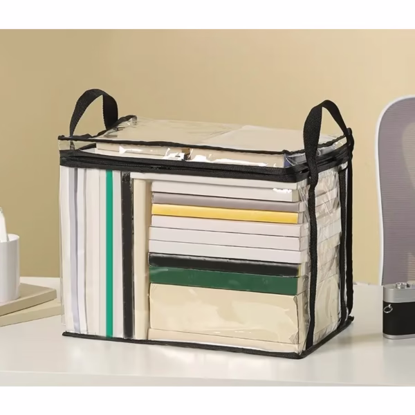 Cutie de Depozitare, Flippy, din PVC + Textil, Rezistenta la Apa, Geanta pentru Carti, 32x24x25 cm, Transparent-Negru - imagine 3