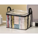 Cutie de Depozitare, Flippy, din PVC + Textil, Rezistenta la Apa, Geanta pentru Carti, 32x24x25 cm, Transparent-Negru - imagine 6