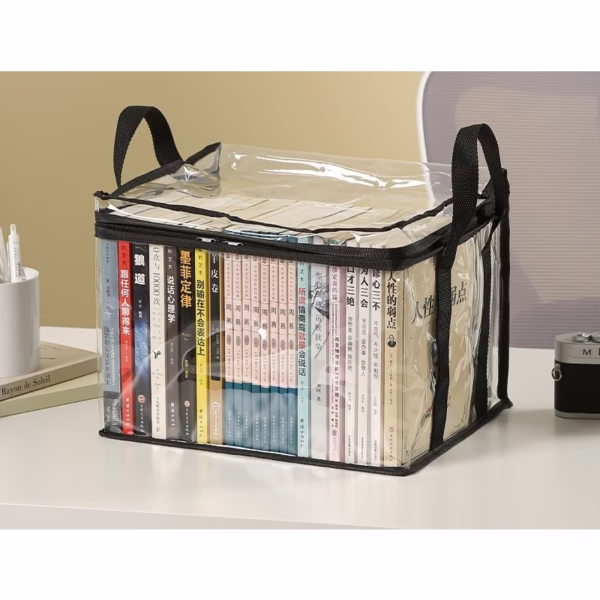Cutie de Depozitare, Flippy, din PVC + Textil, Rezistenta la Apa, Geanta pentru Carti, 32x24x25 cm, Transparent-Negru - imagine 6