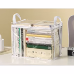 Cutie de Depozitare, Flippy, din PVC + Textil, Rezistenta la Apa, Geanta pentru Carti, 38x24x32 cm, Transparent-Alb - imagine 2
