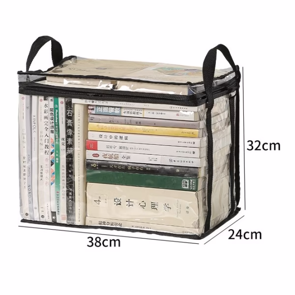 Cutie de Depozitare, Flippy, din PVC + Textil, Rezistenta la Apa, Geanta pentru Carti, 38x24x32 cm, Transparent-Alb - imagine 6