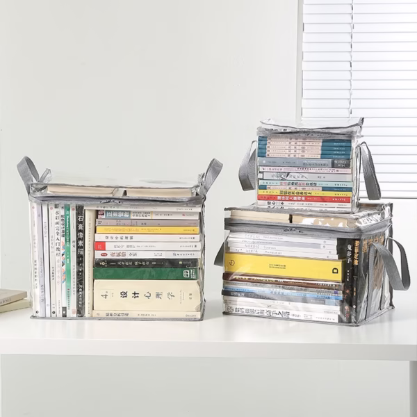 Cutie de Depozitare, Flippy, din PVC+Textil, Rezistenta la Apa, Geanta pentru Carti, 23x17x28 cm, Transparent-Alb - imagine 4