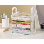 Cutie de Depozitare, Flippy, din PVC+Textil, Rezistenta la Apa, Geanta pentru Carti, 23x17x28 cm, Transparent-Alb - imagine 5