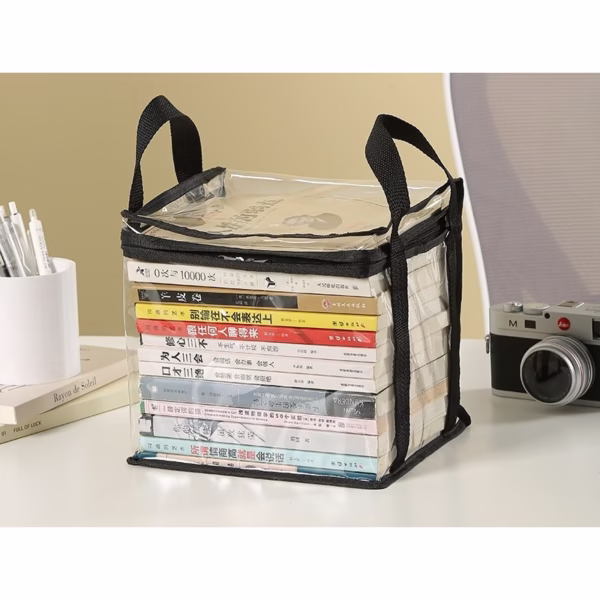 Cutie de Depozitare, Flippy, din PVC + Textil, Rezistenta la Apa, Geanta pentru Carti, 23x17x28 cm, Transparent-Negru - imagine 3