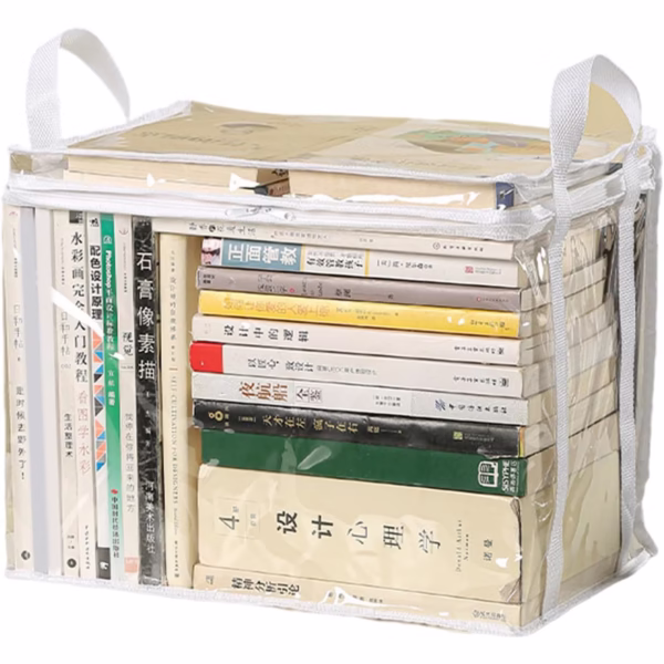 Cutie de Depozitare, Flippy, din PVC+Textil, Rezistenta la Apa, Geanta pentru Carti, 23x17x28 cm, Transparent-Alb - imagine 1