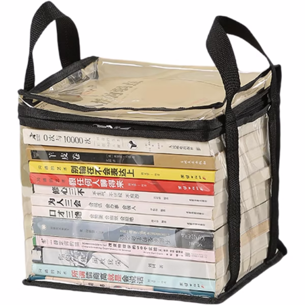 Cutie de Depozitare, Flippy, din PVC + Textil, Rezistenta la Apa, Geanta pentru Carti, 23x17x28 cm, Transparent-Negru - imagine 1