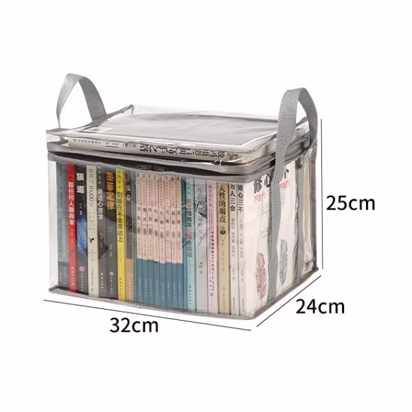 Cutie de Depozitare, Flippy, din PVC + Textil, Rezistenta la Apa, Geanta pentru Carti, 32x24x25 cm, Transparent-Alb - imagine 7