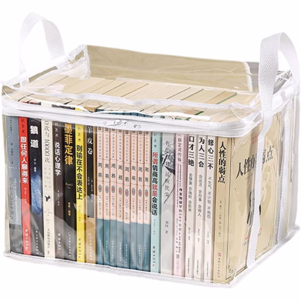 Cutie de Depozitare, Flippy, din PVC + Textil, Rezistenta la Apa, Geanta pentru Carti, 32x24x25 cm, Transparent-Alb - imagine 1