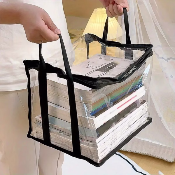 Cutie de Depozitare, Flippy, din PVC + Textil, Rezistenta la Apa, Geanta pentru Carti, 38x24x32 cm, Transparent-Negru - imagine 4