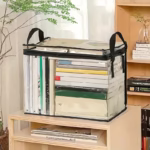 Cutie de Depozitare, Flippy, din PVC + Textil, Rezistenta la Apa, Geanta pentru Carti, 38x24x32 cm, Transparent-Negru - imagine 6