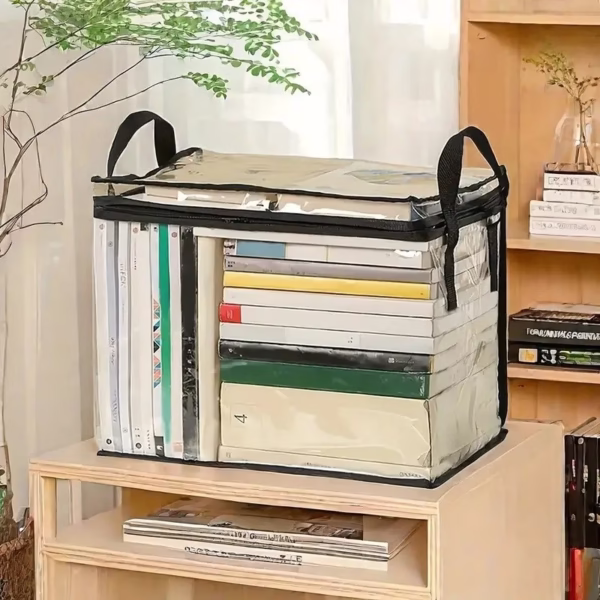 Cutie de Depozitare, Flippy, din PVC + Textil, Rezistenta la Apa, Geanta pentru Carti, 38x24x32 cm, Transparent-Negru - imagine 6