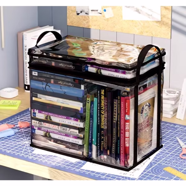 Cutie de Depozitare, Flippy, din PVC + Textil, Rezistenta la Apa, Geanta pentru Carti, 38x24x32 cm, Transparent-Negru - imagine 7