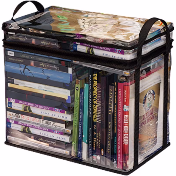 Cutie de Depozitare, Flippy, din PVC + Textil, Rezistenta la Apa, Geanta pentru Carti, 38x24x32 cm, Transparent-Negru - imagine 1
