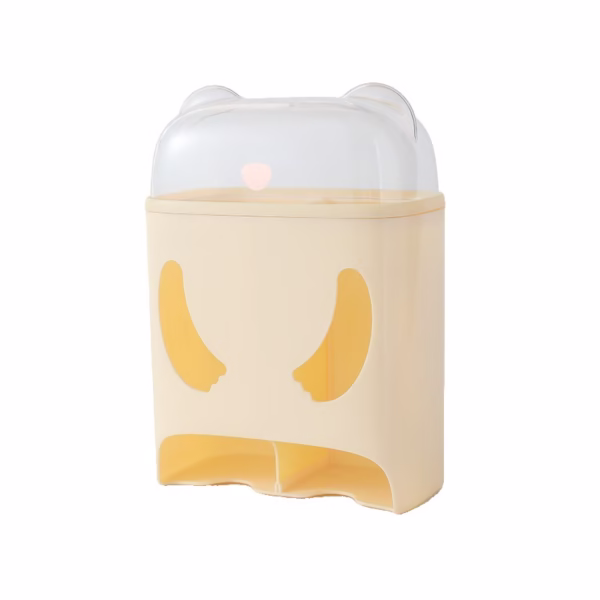 Cutie de Depozitare, Flippy, Montare Perete, Adeziv, Fara Perfoare, din ABS, Model Urs, 18 x 11 x 25 cm, Crem - imagine 1