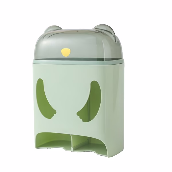 Cutie de Depozitare, Flippy, Montare Perete, Adeziv, Fara Perfoare, din ABS, Model Urs, 18 x 11 x 25 cm, Verde - imagine 1