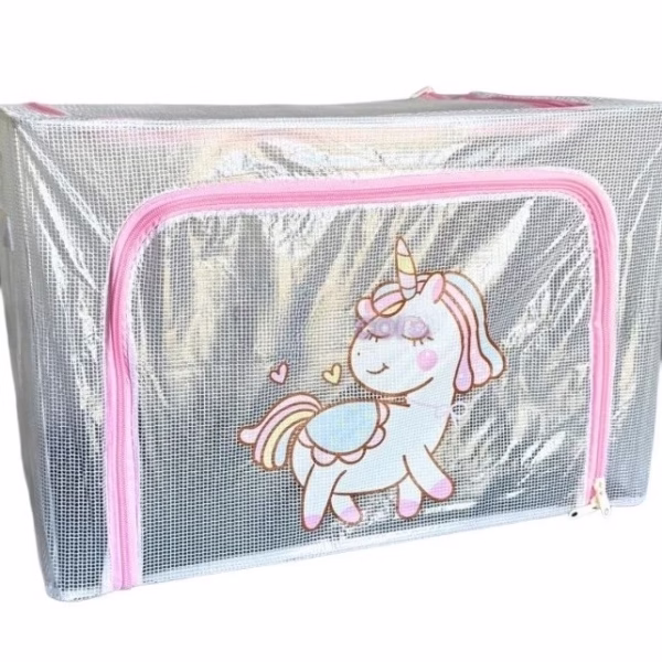 Cutie de Depozitare, Flippy, pentru Camera Copiilor, 100L, din PVC, Model Unicorn, 60 x 42 x 40 cm, Transparent - imagine 1