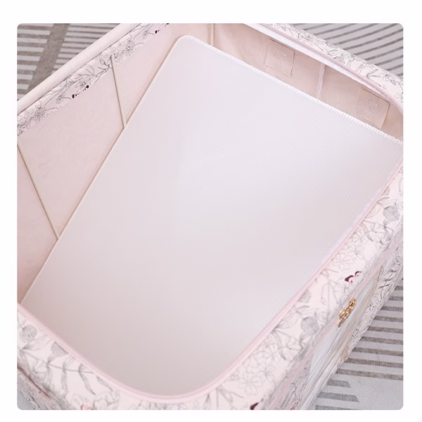 Cutie Depozitare, Flippy, 66L, din Material Textil, 50 x 40 x 33 cm, pentru Haine si Lenjerii, Model Fluturasi, Bej - imagine 4