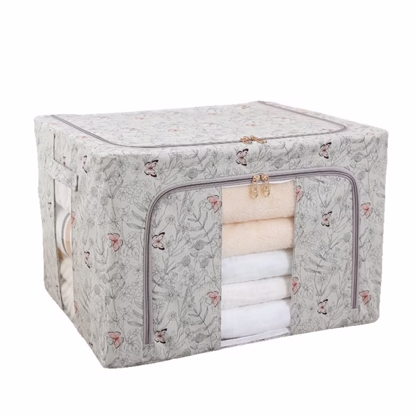 Cutie Depozitare, Flippy, 66L, din Material Textil, 50 x 40 x 33 cm, pentru Haine si Lenjerii, Model Fluturasi, Gri - imagine 6
