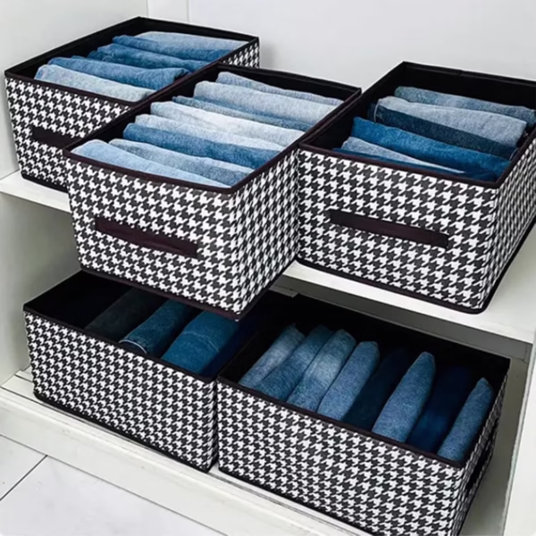Cutie De Depozitare, Flippy, Pentru Haine, Lenjerie, Sosete Si Sutiene, Material Textil, 7 Compartimente, 44x30x20 cm, Culoare Alb-Negru - imagine 4