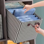 Cutie De Depozitare, Flippy, Pentru Haine, Lenjerie, Sosete Si Sutiene, Material Textil, 7 Compartimente, 44x30x20 cm, Culoare Alb-Negru - imagine 6