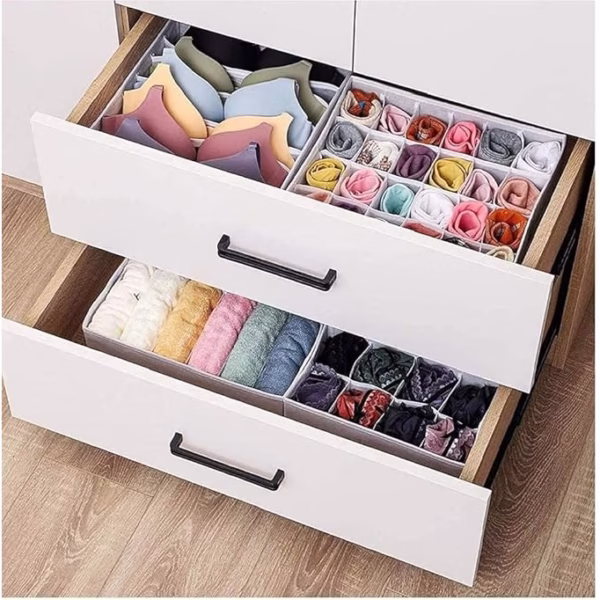 Cutie De Depozitare, Flippy, Pentru Lenjerie, Sosete Si Sutiene, Material Textil, 24 Compartimente, 32 x 32 x 10 cm, Culoare Gri - imagine 2