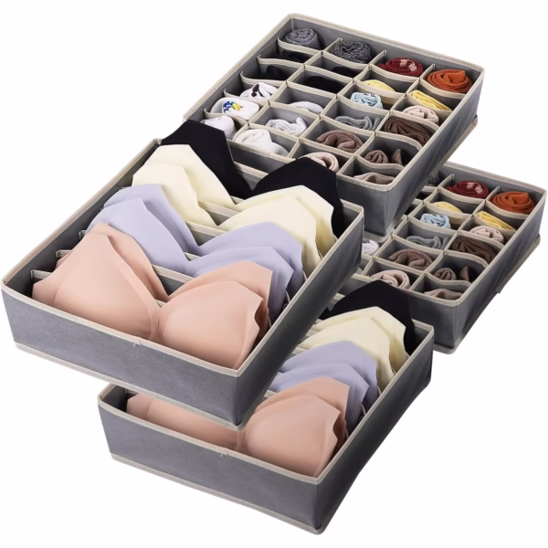 Cutie De Depozitare, Flippy, Pentru Lenjerie, Sosete Si Sutiene, Material Textil, 24 Compartimente, 32 x 32 x 10 cm, Culoare Gri - imagine 5