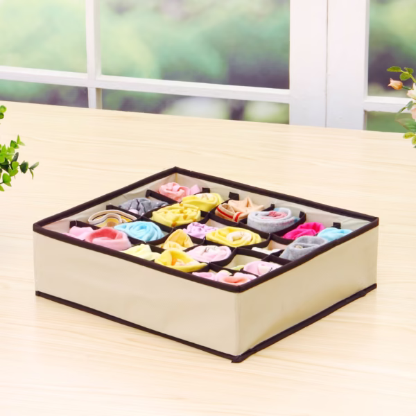 Cutie De Depozitare, Flippy, Pentru Lenjerie, Sosete Si Sutiene, Material Textil, 24 Compartimente, 32 x 32 x 10 cm, Culoare Bej - imagine 4