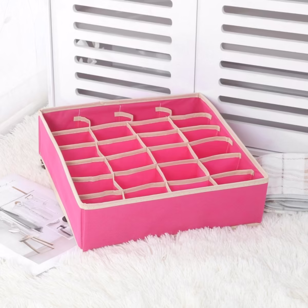 Cutie De Depozitare, Flippy, Pentru Lenjerie, Sosete Si Sutiene, Material Textil, 24 Compartimente, 32 x 32 x 10 cm, Culoare Roz - imagine 4