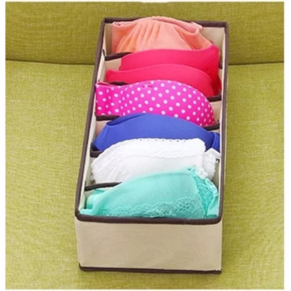 Cutie De Depozitare, Flippy, Pentru Lenjerie, Sosete Si Sutiene, Material Textil, 6 Compartimente, 32 x 16 x 10 cm, Culoare Bej - imagine 2