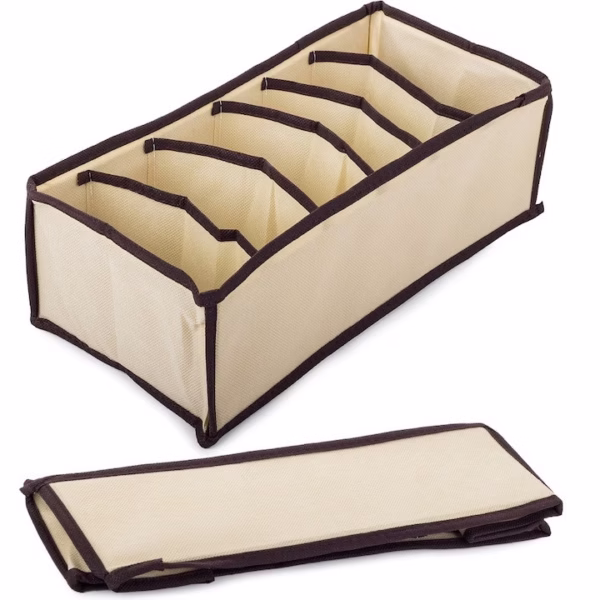 Cutie De Depozitare, Flippy, Pentru Lenjerie, Sosete Si Sutiene, Material Textil, 6 Compartimente, 32 x 16 x 10 cm, Culoare Bej - imagine 4