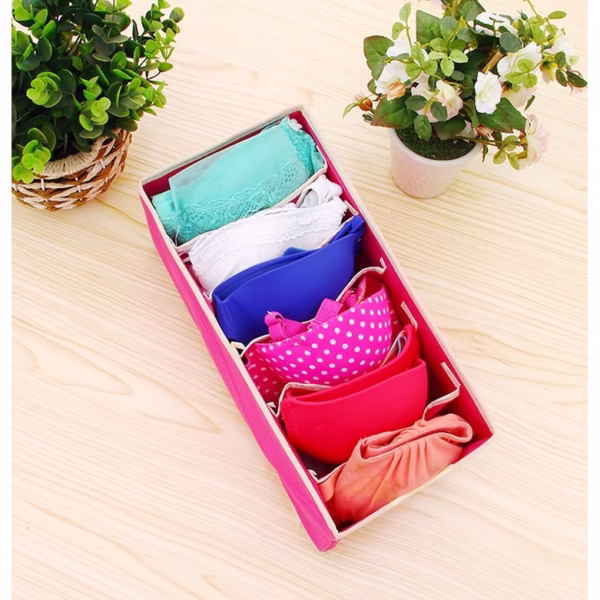 Cutie De Depozitare, Flippy, Pentru Lenjerie, Sosete Si Sutiene, Material Textil, 6 Compartimente, 32 x 16 x 10 cm, Culoare Roz - imagine 2