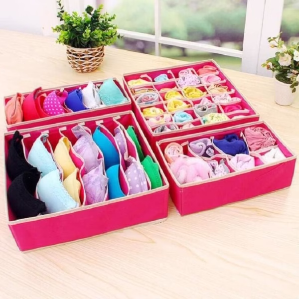 Cutie De Depozitare, Flippy, Pentru Lenjerie, Sosete Si Sutiene, Material Textil, 6 Compartimente, 32 x 16 x 10 cm, Culoare Roz - imagine 3