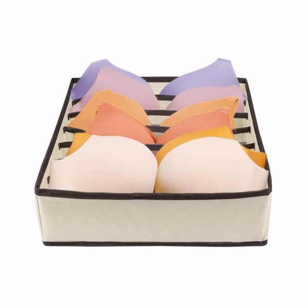Cutie De Depozitare, Flippy, Pentru Lenjerie, Sosete Si Sutiene, Material Textil, 7 Compartimente, 32 x 32 x 10 cm, Culoare Bej - imagine 3