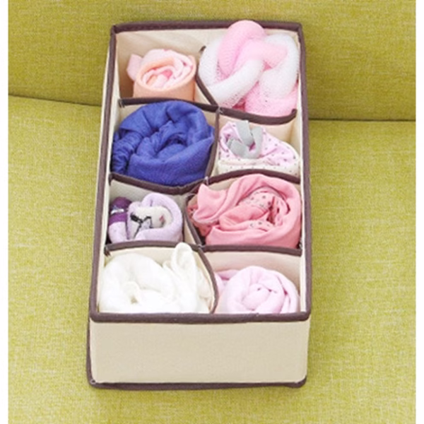 Cutie De Depozitare, Flippy, Pentru Lenjerie, Sosete Si Sutiene, Material Textil, 8 Compartimente, 32 x 16 x 10 cm, Culoare Bej - imagine 2