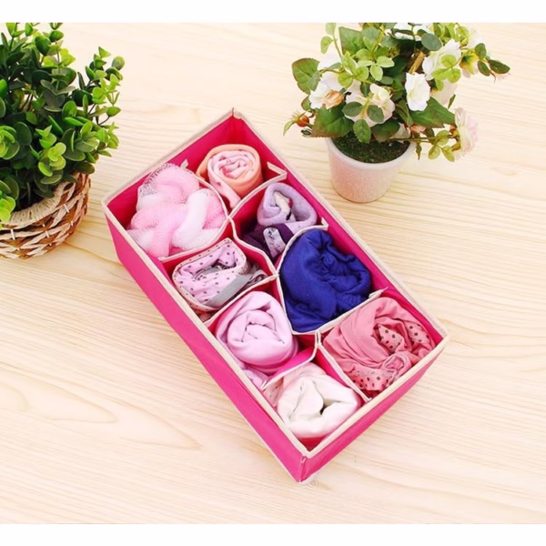 Cutie De Depozitare, Flippy, Pentru Lenjerie, Sosete Si Sutiene, Material Textil, 8 Compartimente, 32 x 16 x 10 cm, Culoare Roz - imagine 3