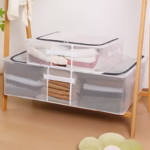 Cutie de Depozitare, Flippy, pentru Pantofi Haine, din Plasa PVC Impermeabila si Manere Laterale, Pliabila, Fermoar Bidirectional, 50 x 40 x 15 cm, Transparenta - imagine 3