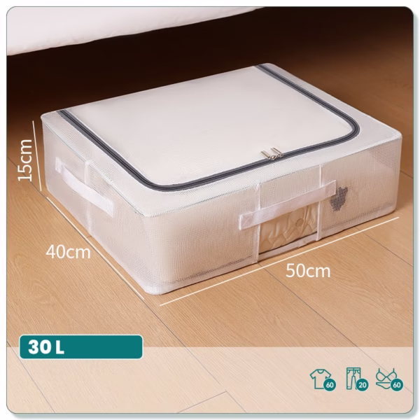 Cutie de Depozitare, Flippy, pentru Pantofi Haine, din Plasa PVC Impermeabila si Manere Laterale, Pliabila, Fermoar Bidirectional, 50 x 40 x 15 cm, Transparenta - imagine 5
