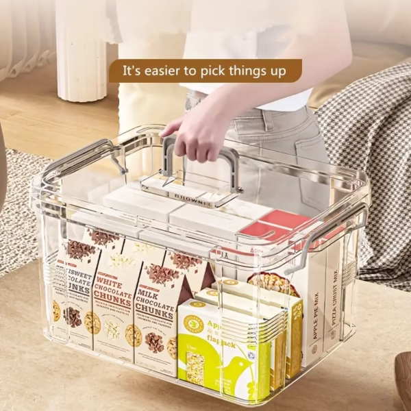 Cutie De Depozitare, Flippy, Tip Valiza, pentru Alimente, Jucarii, Accesorii, Transparent-Gri, Marime M, 31.5x23x19 cm - imagine 5