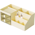 Cutie de Depozitare pentru Birou, Flippy, Pentru Makeup, Papetarie, Organizator Cosmetice, 2 Sertare si Compartimente Multiple, Model Iepuras, Plastic, 27.5x15.5x12 cm, Crem - imagine 6