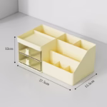Cutie de Depozitare pentru Birou, Flippy, Pentru Makeup, Papetarie, Organizator Cosmetice, 2 Sertare si Compartimente Multiple, Model Iepuras, Plastic, 27.5x15.5x12 cm, Crem - imagine 7