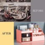 Cutie de Depozitare pentru Birou, Flippy, Pentru Makeup, Papetarie, Organizator Cosmetice, 2 Sertare si Compartimente Multiple, Model Iepuras, Plastic, 27.5x15.5x12 cm, Roz - imagine 8