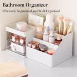 Cutie de Depozitare pentru Birou, Flippy, Pentru Makeup, Papetarie, Organizator Cosmetice, 2 Sertare si Compartimente Multiple, Model Iepuras, Plastic, 27.5x15.5x12 cm, Alb - imagine 6