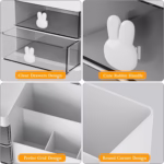 Cutie de Depozitare pentru Birou, Flippy, Pentru Makeup, Papetarie, Organizator Cosmetice, 2 Sertare si Compartimente Multiple, Model Iepuras, Plastic, 27.5x15.5x12 cm, Alb - imagine 8