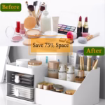 Cutie de Depozitare pentru Birou, Flippy, Pentru Makeup, Papetarie, Organizator Cosmetice, 2 Sertare si Compartimente Multiple, Model Iepuras, Plastic, 27.5x15.5x12 cm, Alb - imagine 9