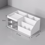 Cutie de Depozitare pentru Birou, Flippy, Pentru Makeup, Papetarie, Organizator Cosmetice, 2 Sertare si Compartimente Multiple, Model Iepuras, Plastic, 27.5x15.5x12 cm, Alb - imagine 11