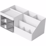 Cutie de Depozitare pentru Birou, Flippy, Pentru Makeup, Papetarie, Organizator Cosmetice, 2 Sertare si Compartimente Multiple, Model Iepuras, Plastic, 27.5x15.5x12 cm, Alb