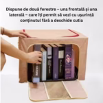 Cutie de Depozitare Pliabila, Flippy, 66 L, din Bumbac si In, 33x40x50 cm, 2 Ferestre, Frontala si Laterala, 2 Usi de Acces cu Fermoar Bidirectional, Cadru Metalic, Suport Baza Stabil din Plastic, Roz Pudrat - imagine 6