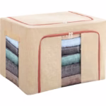 Cutie de Depozitare Pliabila, Flippy, 66 L, din Bumbac si In, 33x40x50 cm, 2 Ferestre, Frontala si Laterala, 2 Usi de Acces cu Fermoar Bidirectional, Cadru Metalic, Suport Baza Stabil din Plastic, Roz Pudrat