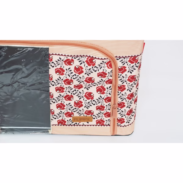Cutie de Depozitare Pliabila, Flippy,100 L din Bumbac si In, 60X42X40 cm, Fereastra Frontala, 2 Usi de Acces cu Fermoar Bidirectional, Cadru Metalic, Suport Baza Stabil din Plastic, Motiv Traditional Model 4 - imagine 3