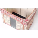 Cutie de Depozitare Pliabila, Flippy,100 L din Bumbac si In, 60X42X40 cm, Fereastra Frontala, 2 Usi de Acces cu Fermoar Bidirectional, Cadru Metalic, Suport Baza Stabil din Plastic, Motiv Traditional Model 3 - imagine 2